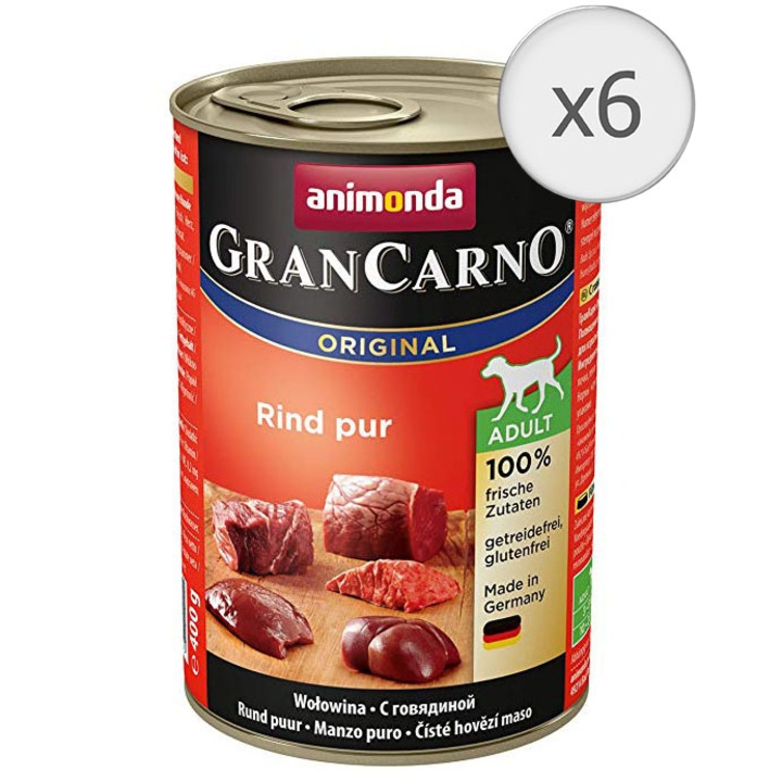 Hrana umeda pentru caini GranCarno Adult, Vita 6 buc x 400g