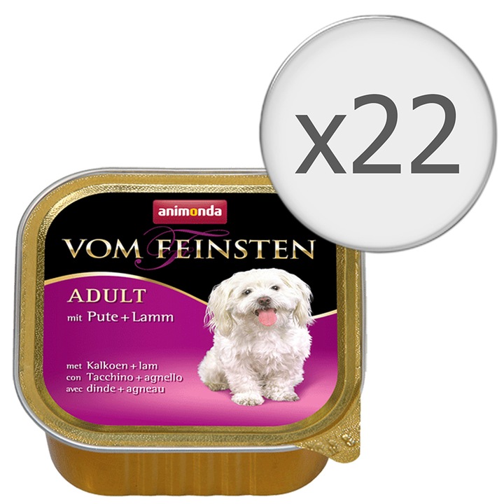 Мокра храна за кучета Vom Feinsten, Пуешко и Агнешко, 22 броя x 150 гр