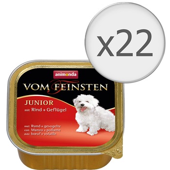 Hrana umeda pentru caini Vom Feinsten, Junior Vita si Pasare, 22 buc x 150g Hrana umeda pentru caini Vom Feinsten, Junior Vita si Pasare, 22 buc x 150g