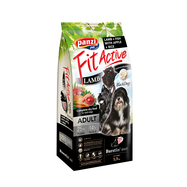 Hrana uscata pentru caini Fit Active Black Dogs, Adult, Miel si Orez, 1.5kg