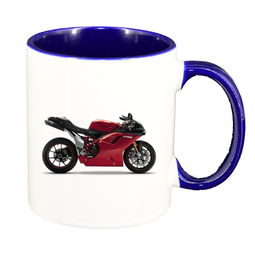 Cana personalizata, Motocicleta, interior albastru, ceramica, 330 ml