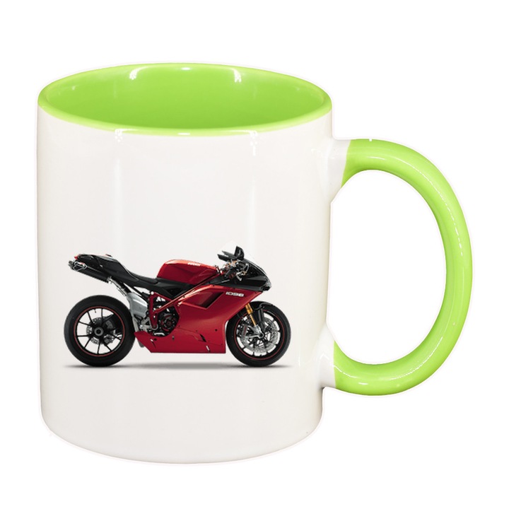 Cana personalizata, Motocicleta, interior verde, ceramica, 330 ml