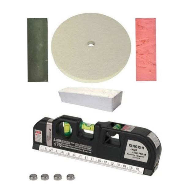 Kit Disc perie pasla slefuit D 180 mm + pasta Verde + pasta Roz + pasta Alba + Nivela Level pro , multifunctionala cu laser