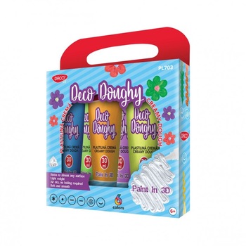 Plastilina Deco Doughy, Daco, 6 culori, 30 g, Cremoasa Plastilina Deco Doughy, Daco, 6 culori, 30 g, Cremoasa