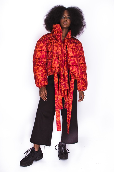 Geaca matlasata, animal print, Rosu