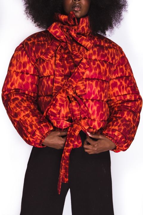 Geaca matlasata, animal print, Rosu