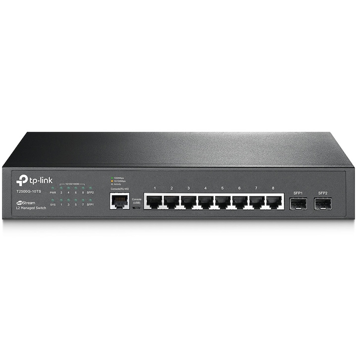 TP-Link T2500G-10TS Switch, 8 port Gigabites L2 vezérelhető, 2 SFP port