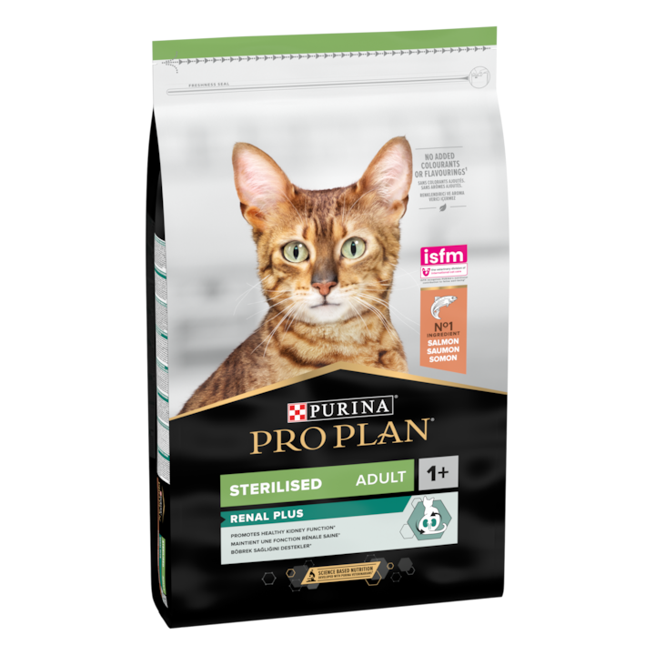 PRO PLAN ® STERILISED RENAL PLUS Adult 1+, bogat în somon, hrană uscată pentru pisici, 10 kg