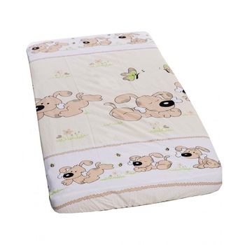 Cearceaf din bumbac cu elastic Puppy Beige 120x60 cm Cearceaf din bumbac cu elastic Puppy Beige 120x60 cm