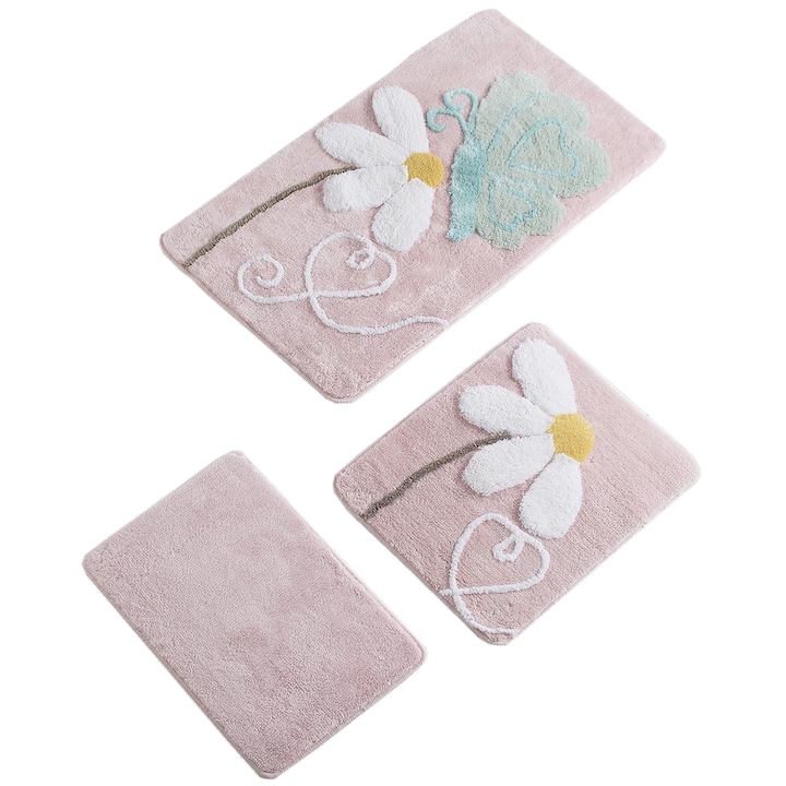 Комплект от 3 килимчета за баня Ponte - Pink, Chilai Home by Alessia, 100% акрил, Многоцветни