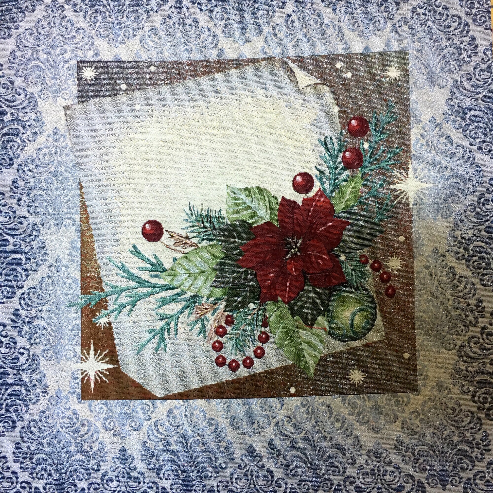 Fata perna decorativa Cerbul Albastru ,model cu craciunita, dimensiune 45x45 cm