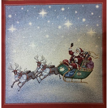 Fata perna decorativa Cerbul Albastru ,Mos Craciun pe sanie, dimensiune 45x45 cm Fata perna decorativa Cerbul Albastru ,Mos Craciun pe sanie, dimensiune 45x45 cm