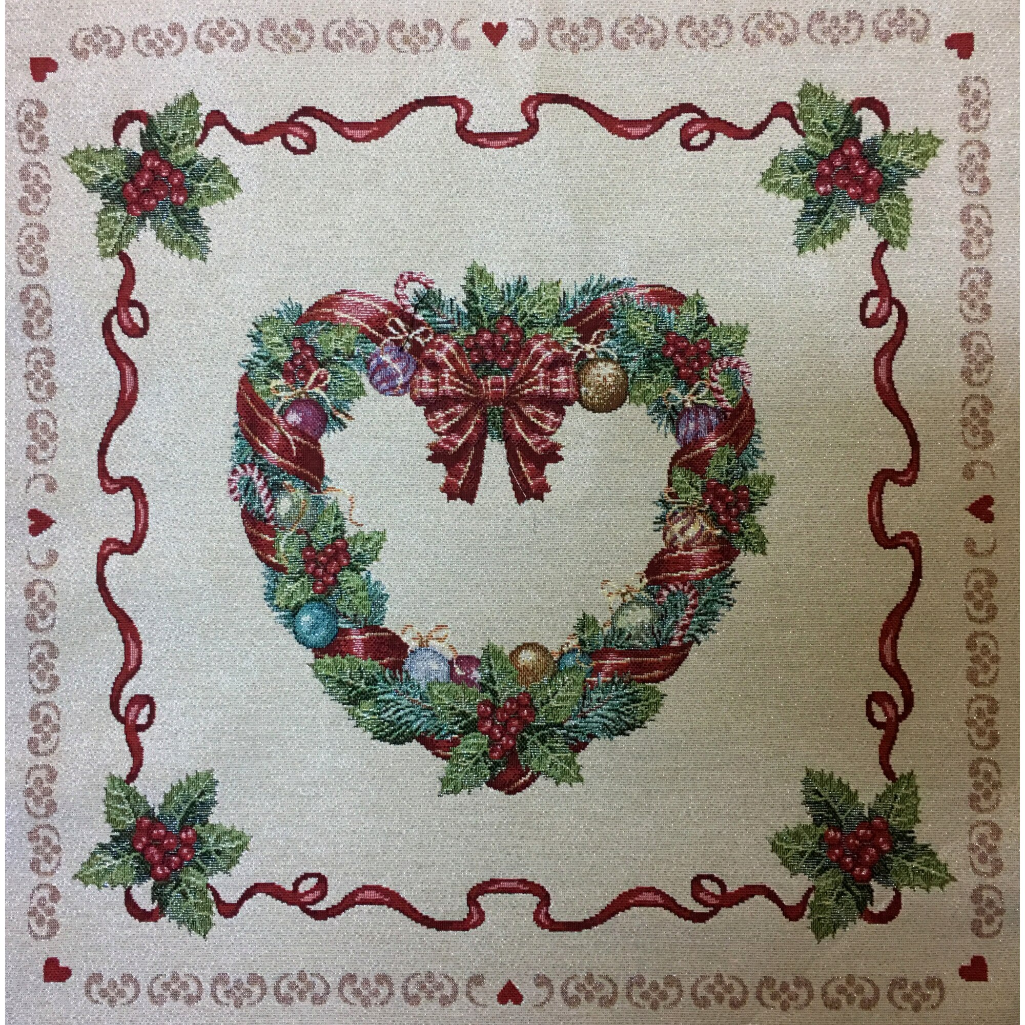 Fata perna decorativa Cerbul Albastru ,coronita de Craciun inimioara, dimensiune 45x45 cm