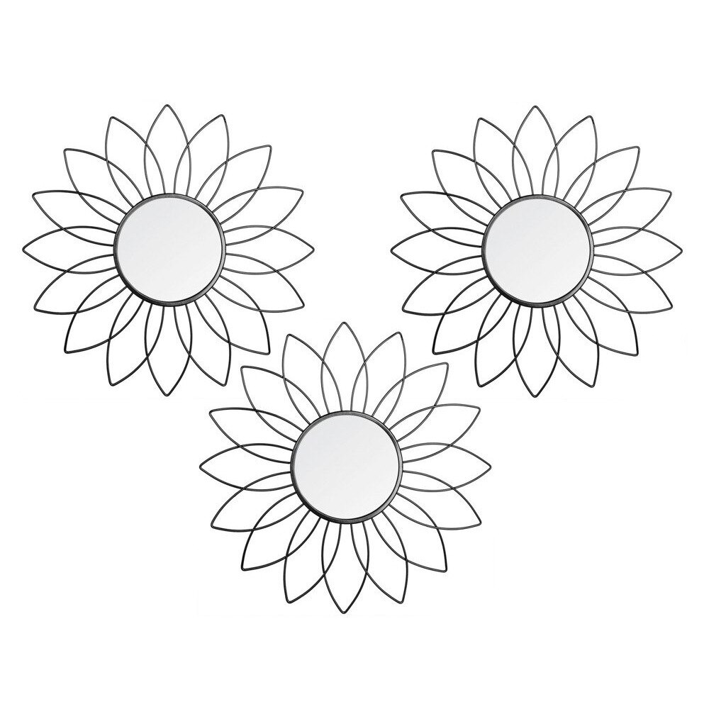 Set de 3 oglinzi decorative Atmosphera Createur dinterieur, 9 cm, Metal/Sticla, Negru