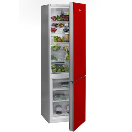 Combina frigorifica Beko RCNA400E20ZGR, 347 l, Clasa A+, Iluminare Led, H 201 cm, Sticla rosie