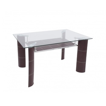 Masa living/bucatarie din sticla, MB-05, picioare imbracate in piele ecologica de culoare maro Masa living/bucatarie din sticla, MB-05, picioare imbracate in piele ecologica de culoare maro