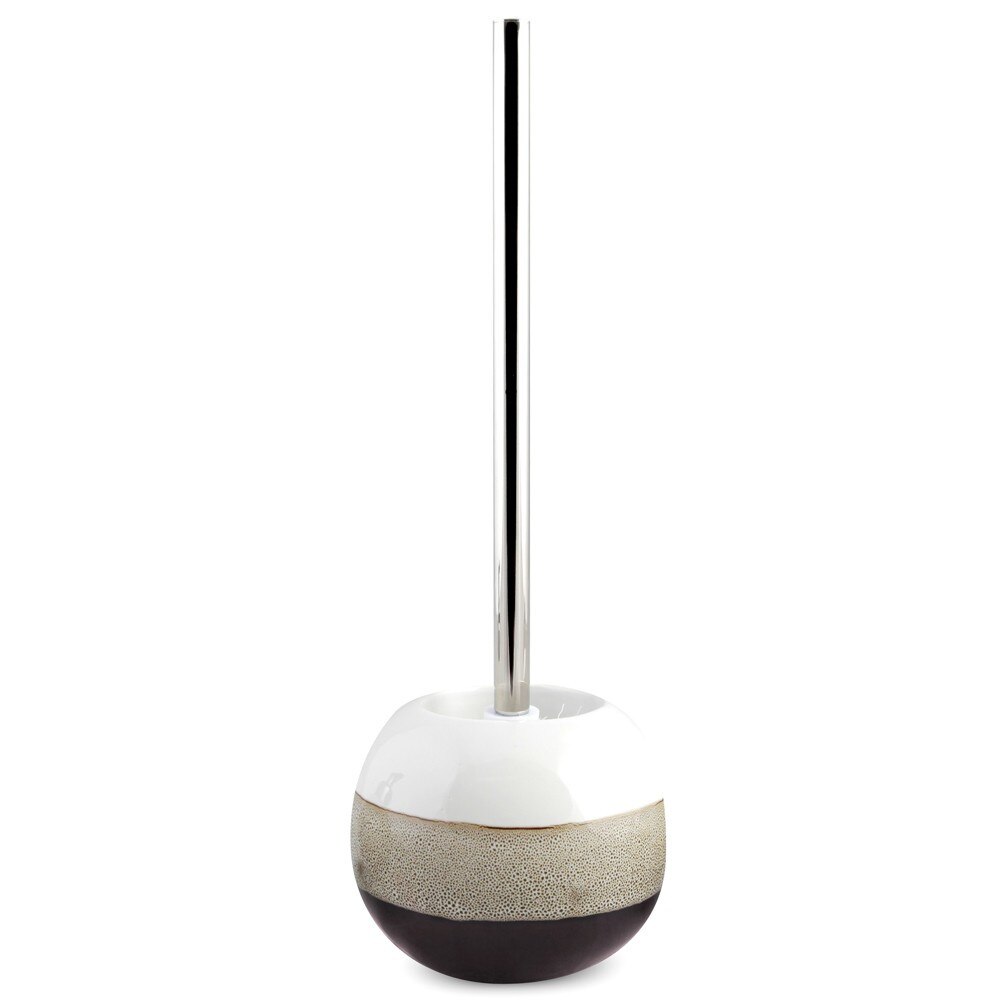 Set Suport +Perie iMK® pentru toaleta , Ceramica, Alb / Negru / Bej, 30 x 16 x 16.5 cm