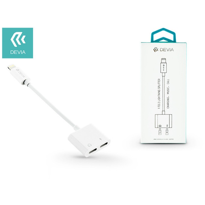 Devia lightning adapter egyidőben történő töltéshez és zenehallgatáshoz - Devia Smart 2in1 Lightning adapter - fehér