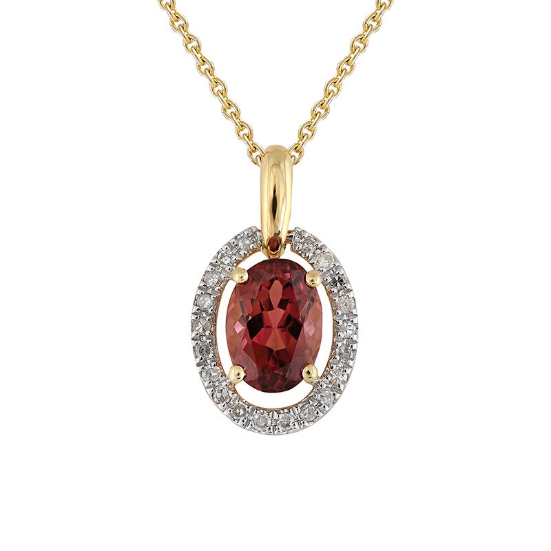 Pandantiv cu Lant Deruvo Aur 18k Diamante, Turmalina Roz