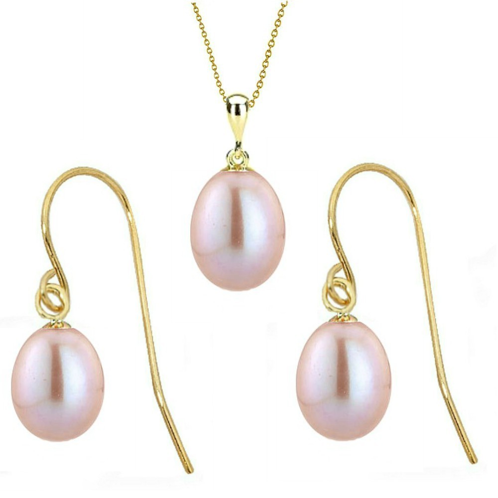 Set din Aur si Perle Naturale Teardrops Lavanda