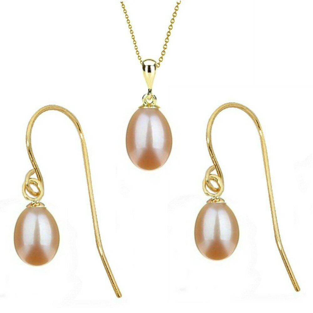 Set din Aur si Perle Naturale Teardrops Crem