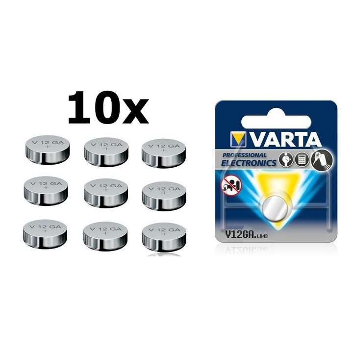 VARTA V12GA, LR43, AG12, D186, L1142 1.5V 80mAh elemek, 10 darabos készlet