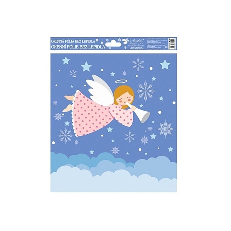 Sticker pentru geam, Craciun - ingeras cu trompeta, 26.5 x 24 cm