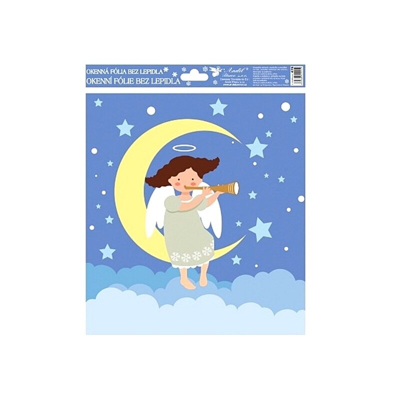 Sticker pentru geam, Craciun - ingeras sezand pe luna, 26.5 x 24 cm