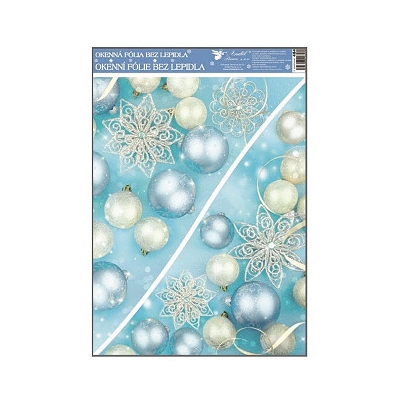 Sticker pentru colt de geam, Craciun - globuri sidef de Craciun, 38 x 30 cm