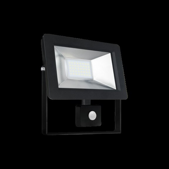 Proiector led 20 w cu senzor , 1350 lm , lumina rece ( 6000 k ), ip 44 , clasa a++, carcasa aluminiu neagra