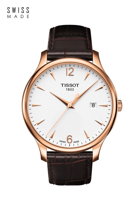 Tissot, Bőrszíjas kvarc karóra, sötétbarna