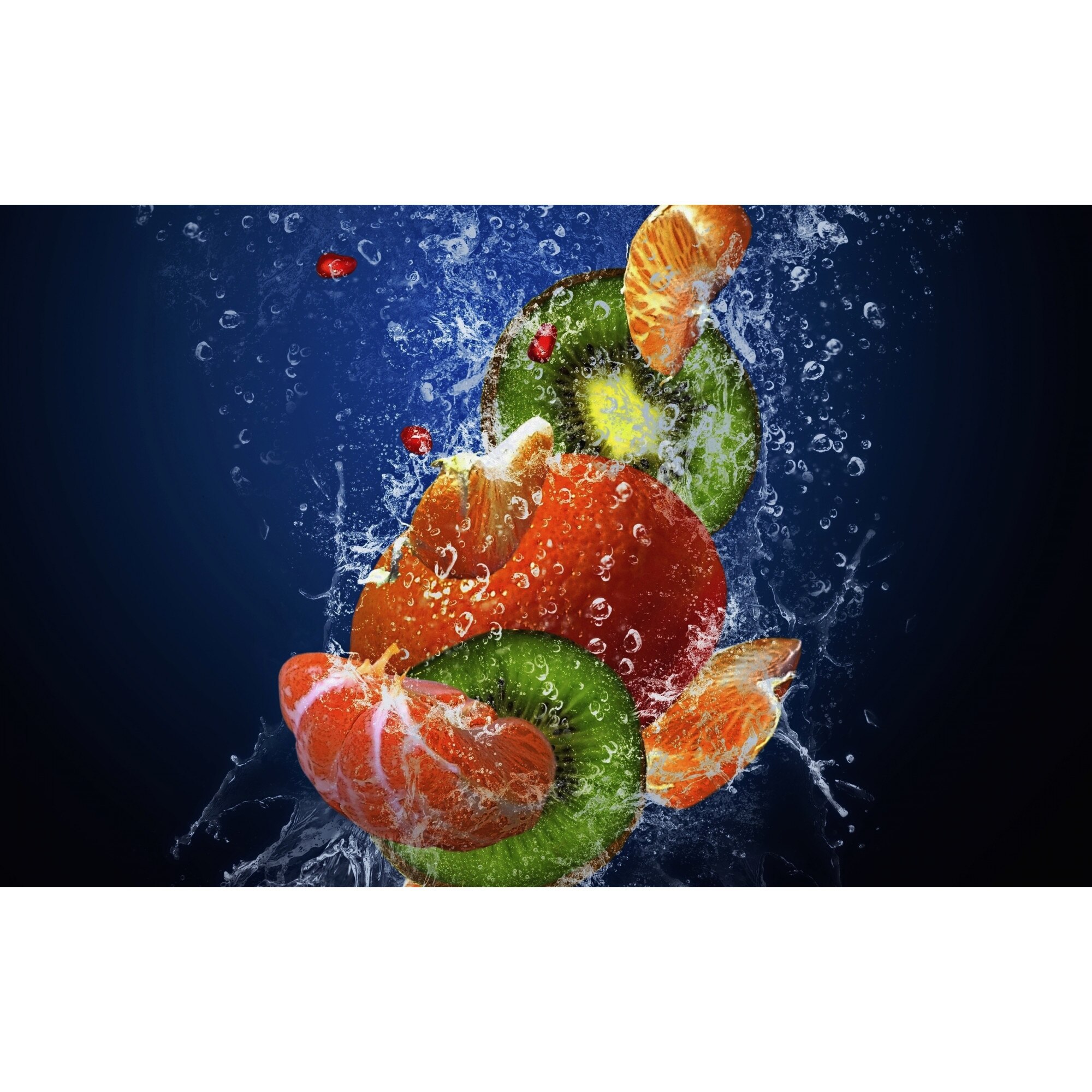 Tablou canvas, produs DekoStore, pentru bucatarie, inramat pe cadru de lemn, print HD, Explozie subacvatica de fructe, 40x30 cm