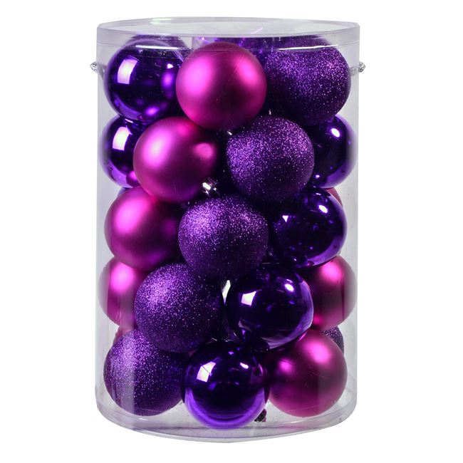 Set de 30 globulete de Craciun, 7 cm, mov