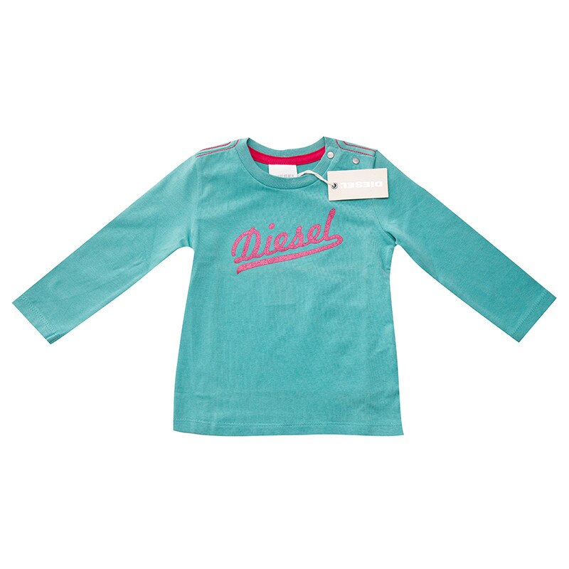 Bluza Diesel, logo glitter, turquoise, maneca lunga, fete, 9 luni