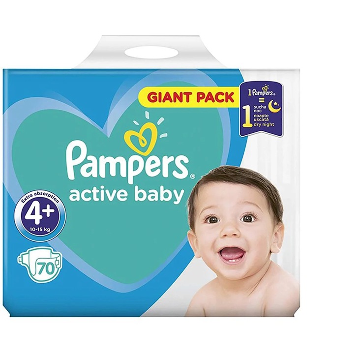 Пелени PAMPERS Active Baby - Giant Pack, бр. 4+ (10-15 кг) х 70 бр