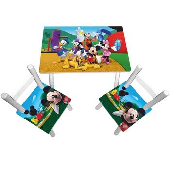 Masuta copii cu 2 scaunele Mickey Mouse Clubhouse, MDF si lemn Masuta copii cu 2 scaunele Mickey Mouse Clubhouse, MDF si lemn