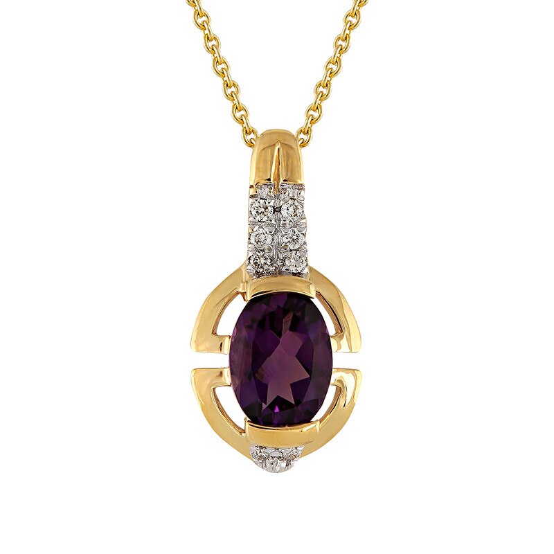 Pandantiv cu Lant Deruvo Aur 18k Diamante, Ametist, Ajustabil 40-45 P29615-Y