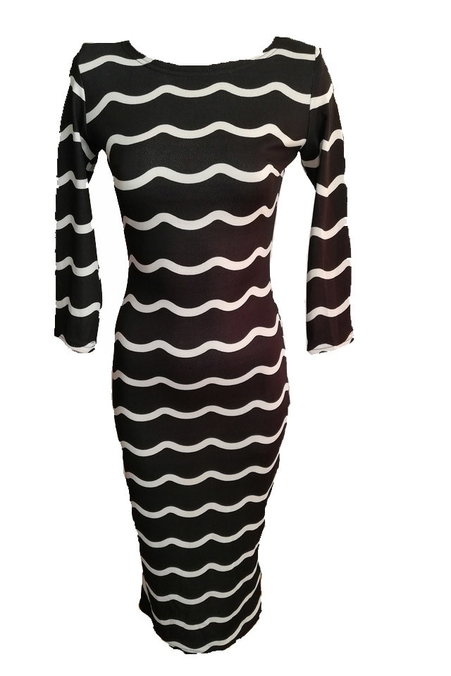 Rochie dama Jerse, Adrom , Alb Negru, Marimea 38