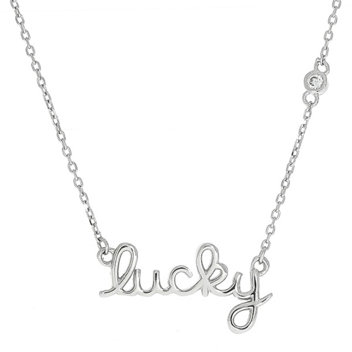 Lantisor argint cu pandantiv cu mesaj ”Lucky”