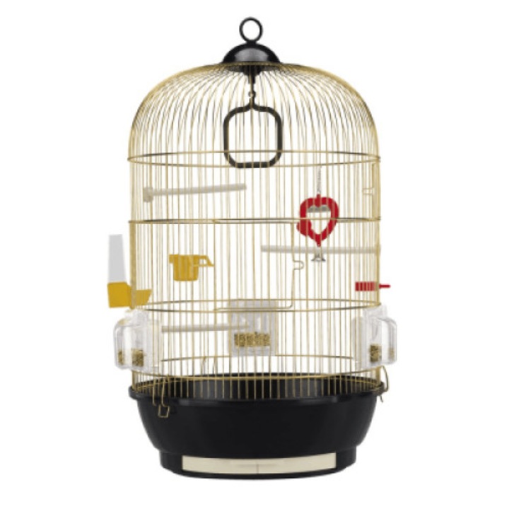 Cusca pentru pasari, Ferplast, Cage Diva Brass, 40 x 65 cm, Negru/Galben