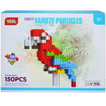 Joc constructii creativ PUZZLE BLOCKS , model Papagal , 150 piese , Robentoys® Joc constructii creativ PUZZLE BLOCKS , model Papagal , 150 piese , Robentoys®
