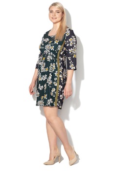 PERSONA BY MARINA RINALDI, Rochie evazata, cu model floral Delia, Verde englez/Bleumarin/Galben, 48 PERSONA BY MARINA RINALDI, Rochie evazata, cu model floral Delia, Verde englez/Bleumarin/Galben, 48