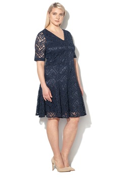 PERSONA BY MARINA RINALDI, Rochie cu croiala pe bie, din dantela, cu maneci detasabile Defile, Bleumarin inchis, 44 PERSONA BY MARINA RINALDI, Rochie cu croiala pe bie, din dantela, cu maneci detasabile Defile, Bleumarin inchis, 44