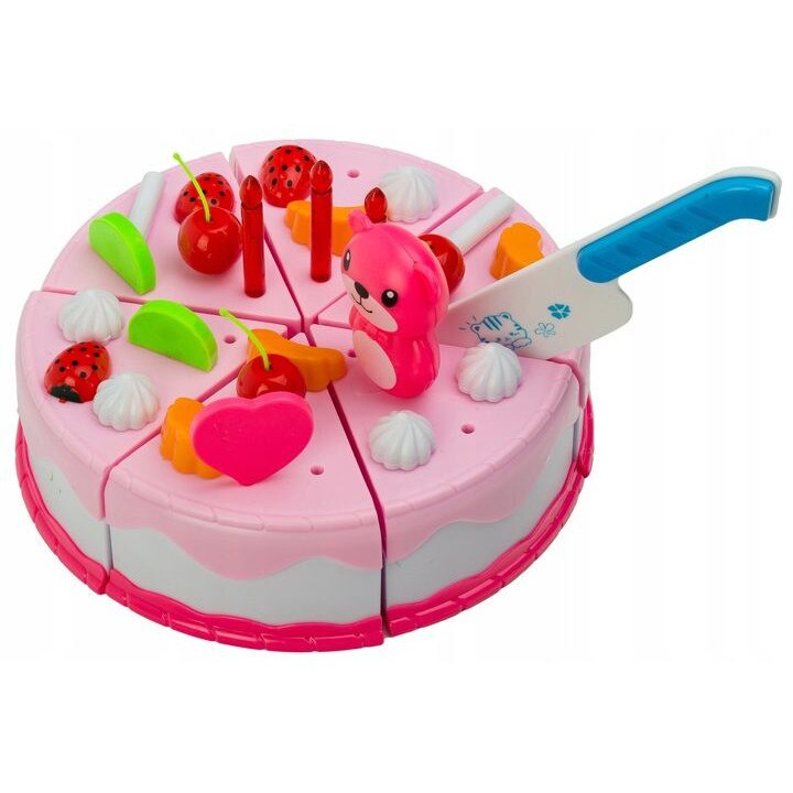 Set Tort ECOTOYS Fun Cake, banda velcro, cutit pentru taiat, cesti, cafetiera, lumanari, 80 elemente