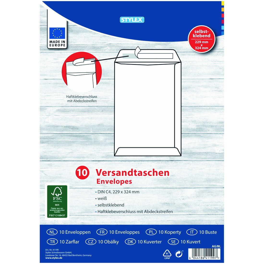 Plic C4 alb siliconic 229x324 mm Stylex, 100 gr/mp, 10 buc/set