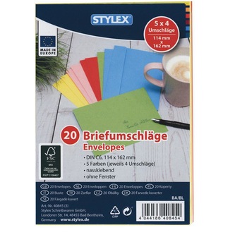 Set 20 plicuri gumate colorate C6 114x162 mm Stylex Set 20 plicuri gumate colorate C6 114x162 mm Stylex