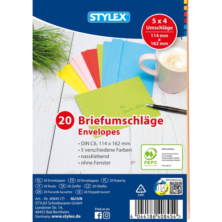 Set 20 plicuri gumate colorate C6 114x162 mm Stylex