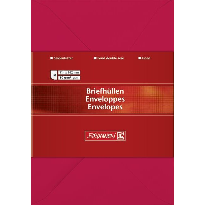 Set 10 plicuri gumate rosii C6 114x162 mm Brunnen