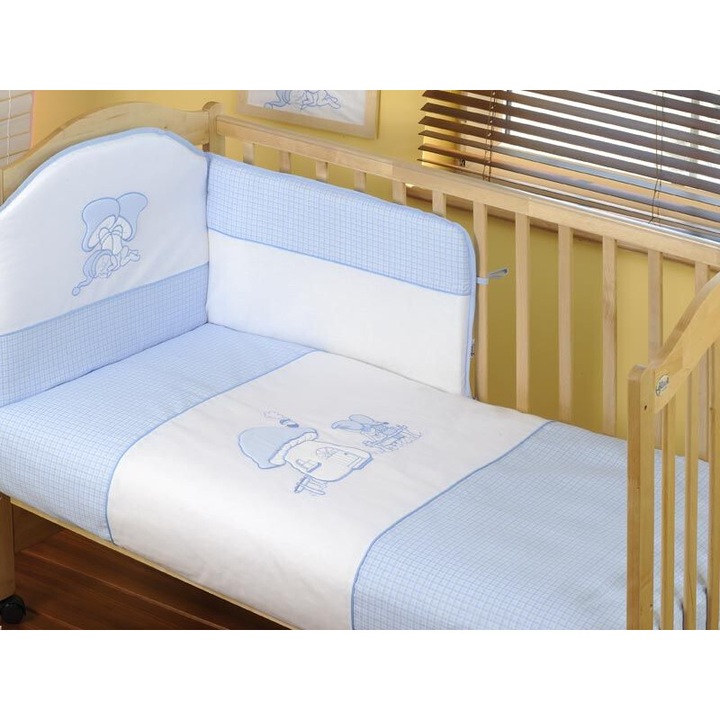 Set 3 piese pentru pat copii, GLUCK, Bumbac, Albastru