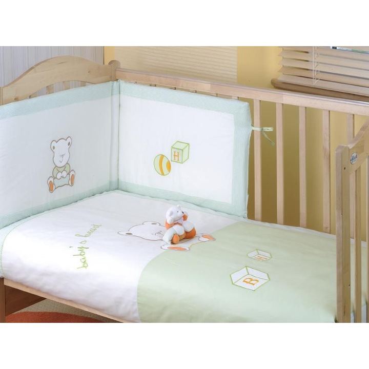 Set pentru pat copii din 3 piese, GLUCK, Bumbac, Verde/Alb